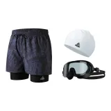 Black Blue+Black Swim Goggles+White Swimming Cap