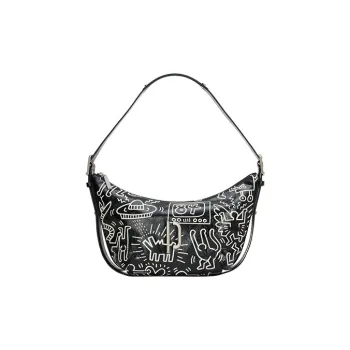 PECO 942L Keith Haring Artist Collaboration Cow Leather Shoulder Bag Regular Unisex Classic Black/Dirty White
