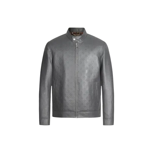 MANGANO Leather Jackets Men Gray