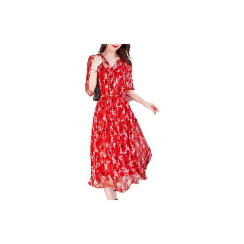 Ink Beauty Short-Sleeved Dresses Women's Red