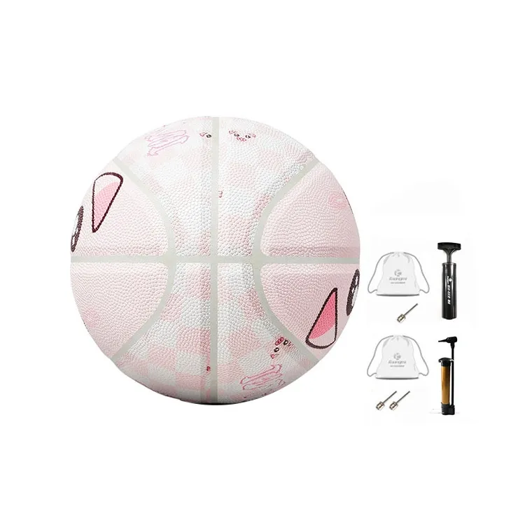 Kuangmi Checkerboard Collection PU Basketball White Pink Size 7 Training Unisex-4