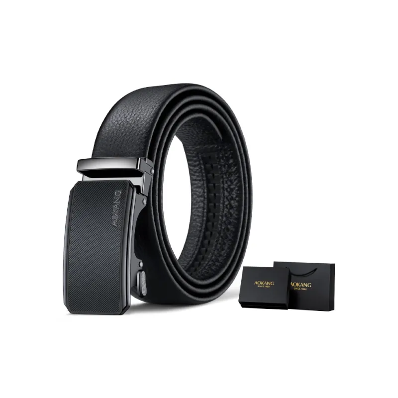 AOKANG Business Commute Matte Fine Texture Pattern Belt Cow Leather Belts Men's 3.5cm Width-1