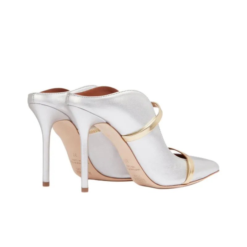 Malone Souliers Maureen Closed Toe Slippers 10cm Women's Silver-3
