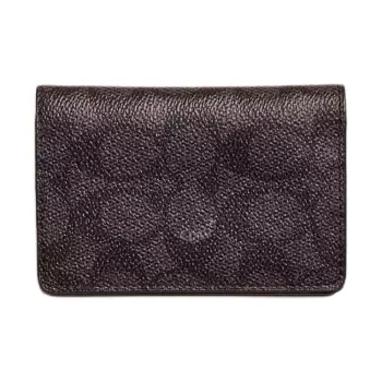 COACH Card Wallet Signature Coated Canvas With Exquisite Calfskin Card Holder Mini Unisex Charcoal Black