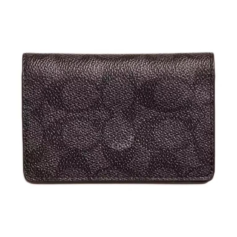COACH Signature Coated Canvas With Refined Calfskin Card Holder Mini Unisex Charcoal Black & Black-0