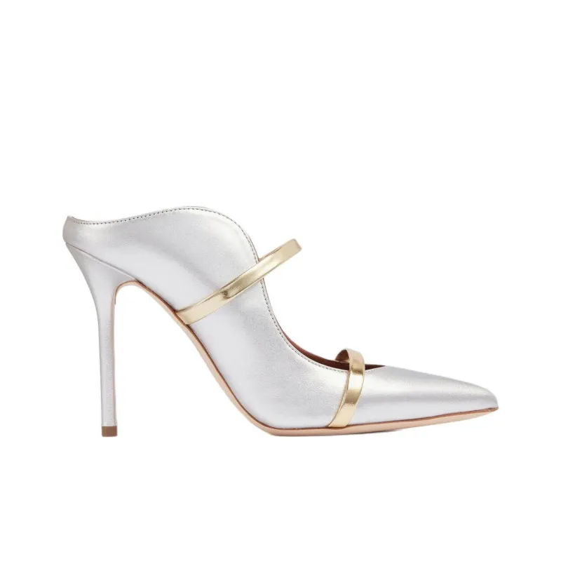 Malone Souliers Maureen Closed Toe Slippers 10cm Women's Silver-1