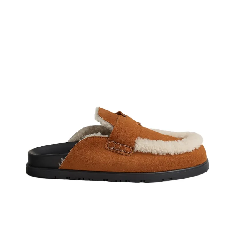 HERMES Closed Toe Slippers Women's Brown-1