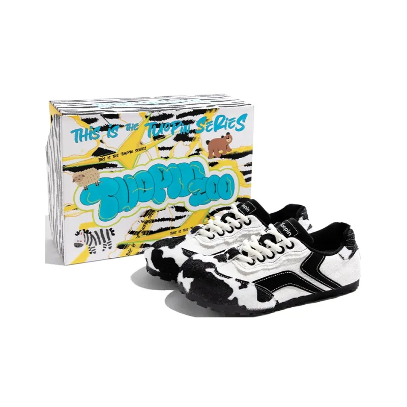 TUOPIN Zoo Series Crazy Zoo Slip Resistant Lightweight Support Low Top Skateboard Shoes Women's Cow/Leopard Print-0