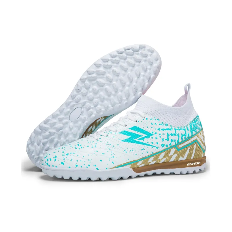 GERTOP Soccer Shoes Unisex Low Top White Pink, White Gold, Aqua, Black-17