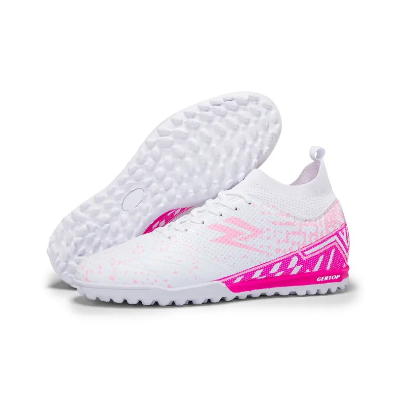 GERTOP Soccer Shoes Unisex Low Top White Pink, White Gold, Aqua, Black-14