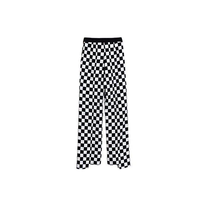 Metamorphosis Casual Pants Women's Black White Plaid-1