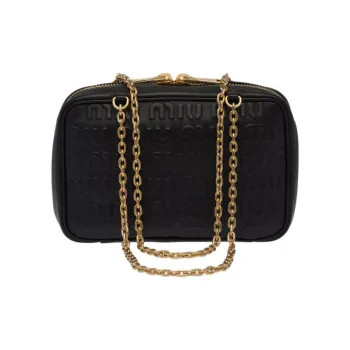 MIU MIU Leather Handbag Shoulder Bag Women's Black