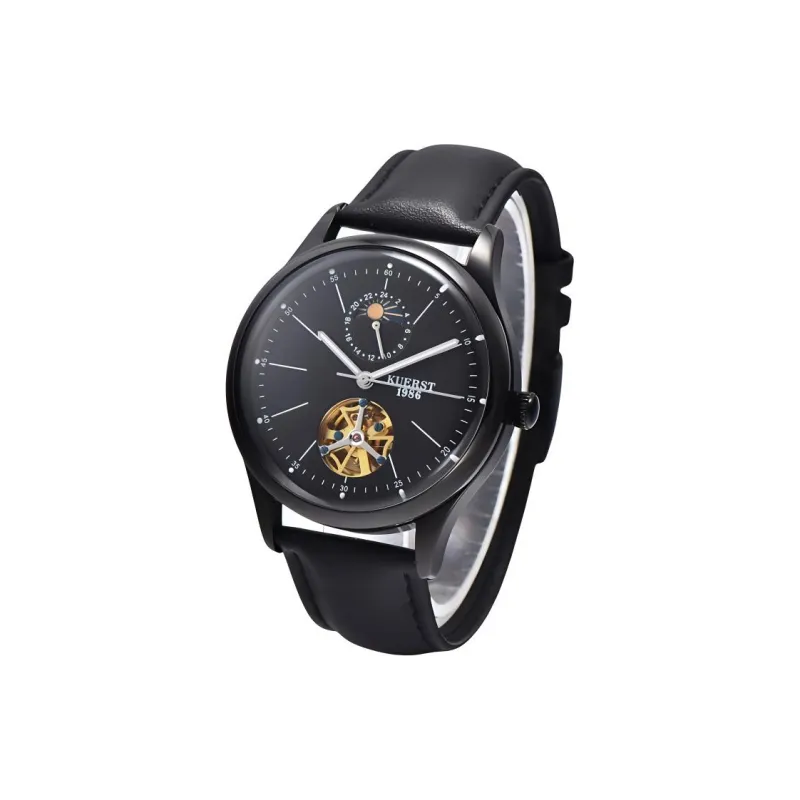 KUERST Automatic Mechanical Movement Cow Leather Strap Watch Unisex White Dial-6