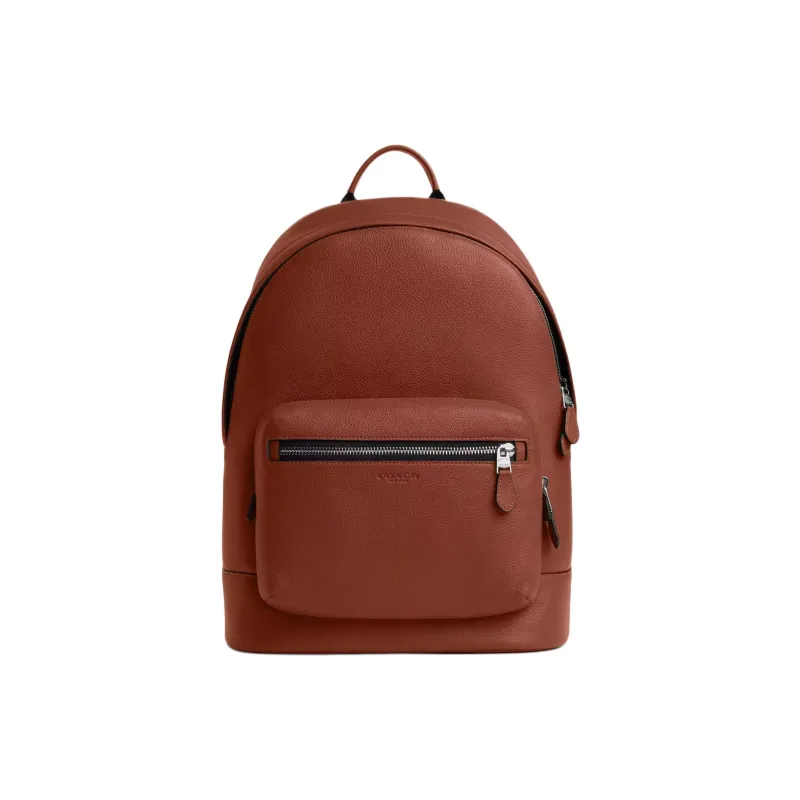 COACH West Leather Patchwork Smooth Calfskin Backpack Large Size Unisex Brown-0