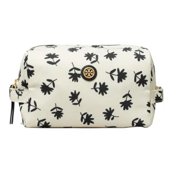 TORY BURCH Recycled Nylon Makeup Bag Tubas Women's Black Daisy Floral