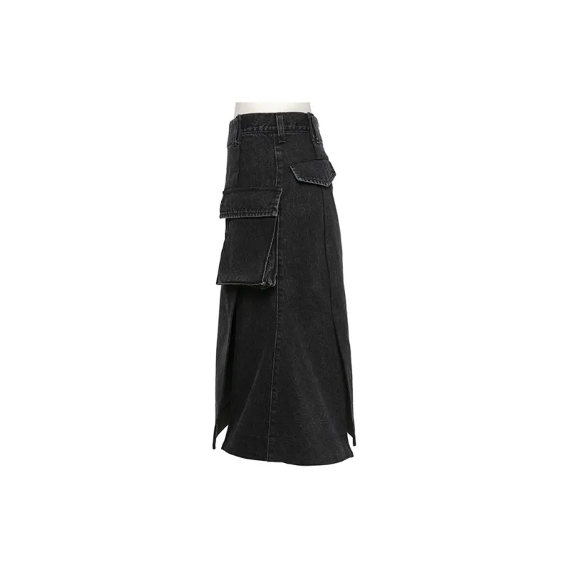 Sacai SS24 Denim Long Skirts Women's Black-2