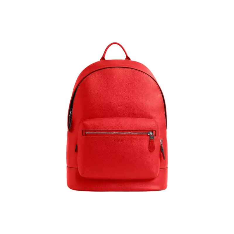 COACH West Leather Patchwork Smooth Calfskin Backpack Large Size Unisex Red-0