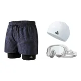 Black Blue+White Swim Goggles+White Swimming Cap