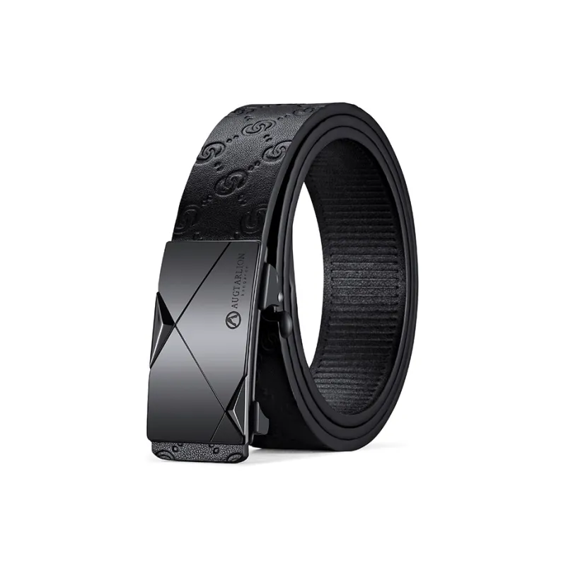 AUGTARLION Luxe Feeling Cut Automatic Buckle Pants Belt Split Cow Leather Leather Belts Men's Gunmetal 3.5cm-0
