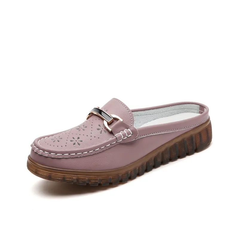 Reivanti Slip Resistant Wrap toe Slippers Women's Cameo Brown Cut Out-0