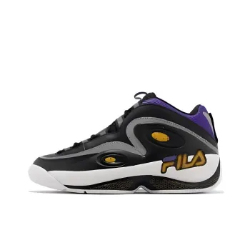 FILA Grant Hill 3 Anti Slip Wear Resistant Mid Top Vintage Basketball Shoes Men's Black Yellow Purple