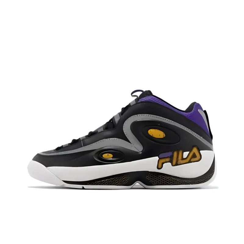 FILA Grant Hill 3 Anti Slip Wear Resistant Mid Top Vintage Basketball Shoes Men's Black Yellow Purple-0