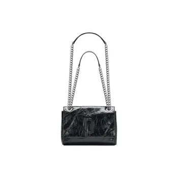 PECO Cow Leather Shoulder Bag Medium Size Women's Black/White