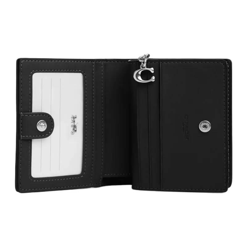COACH Snap Wallet Iconic Jacquard With Cow Leather Patchwork Wallet Mini Women's Silver & Black-1