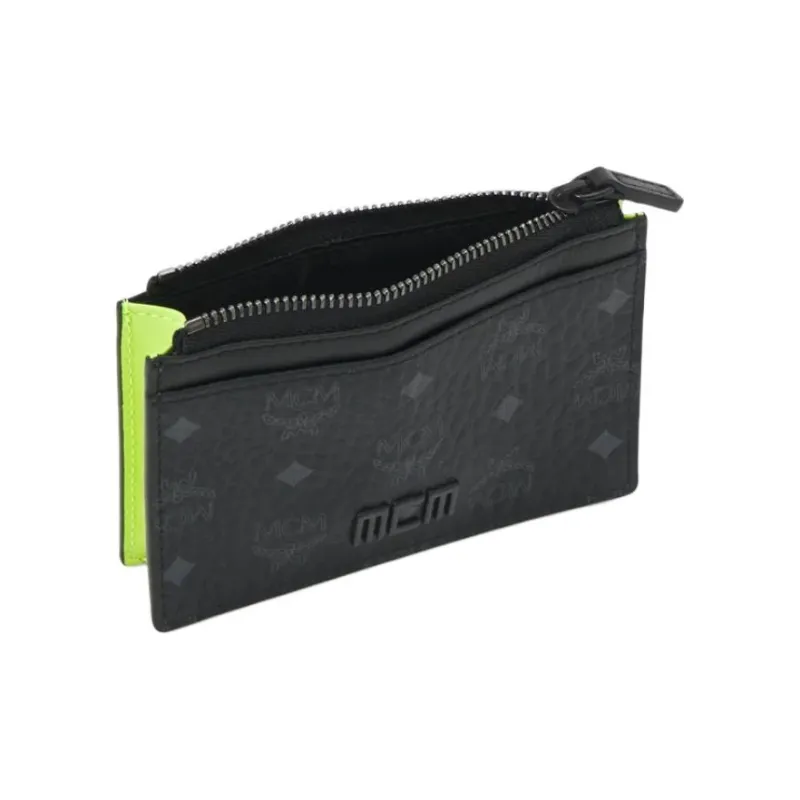 MCM Tech Artificial Leather Cow Leather Patchwork Money Clip Card Holder Men's Black-3