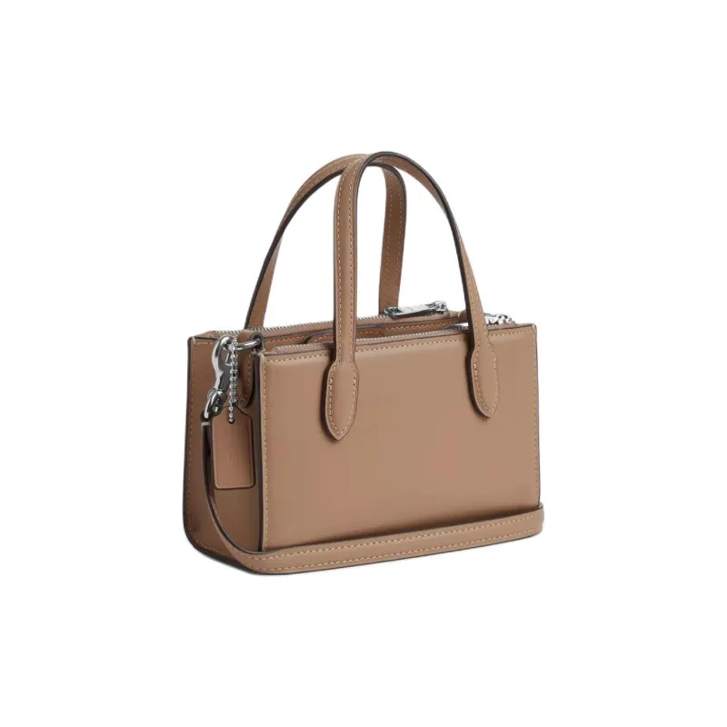 COACH Premium Calfskin Shoulder Bag Crossbody Bag Handbag Small Size Women's Silver & Tan-1