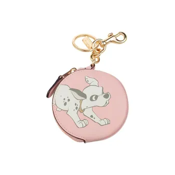 COACH X Disney Bag Charm Leather Round Bag Coin Purse Women's Pink & White