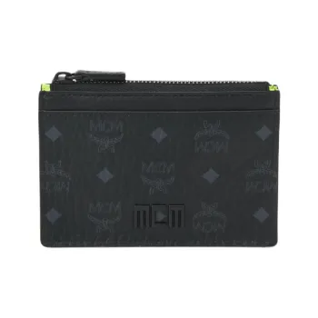 MCM Tech Artificial Leather Cow Leather Patchwork Money Clip Card Holder Men's Black