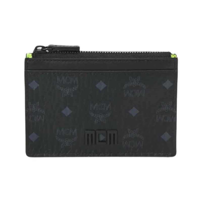 MCM Tech Artificial Leather Cow Leather Patchwork Money Clip Card Holder Men's Black-0