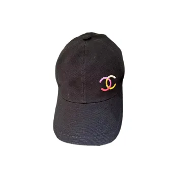 CHANEL Cotton Baseball Caps Women's Black