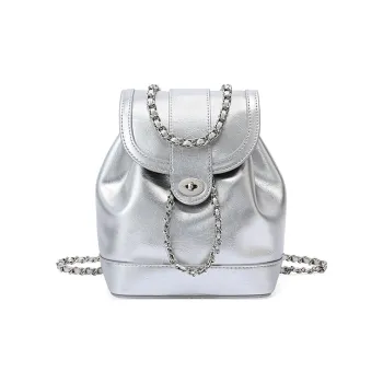 TUCANO Leather University Student Everyday Backpack Medium Size Women's Silver/Black