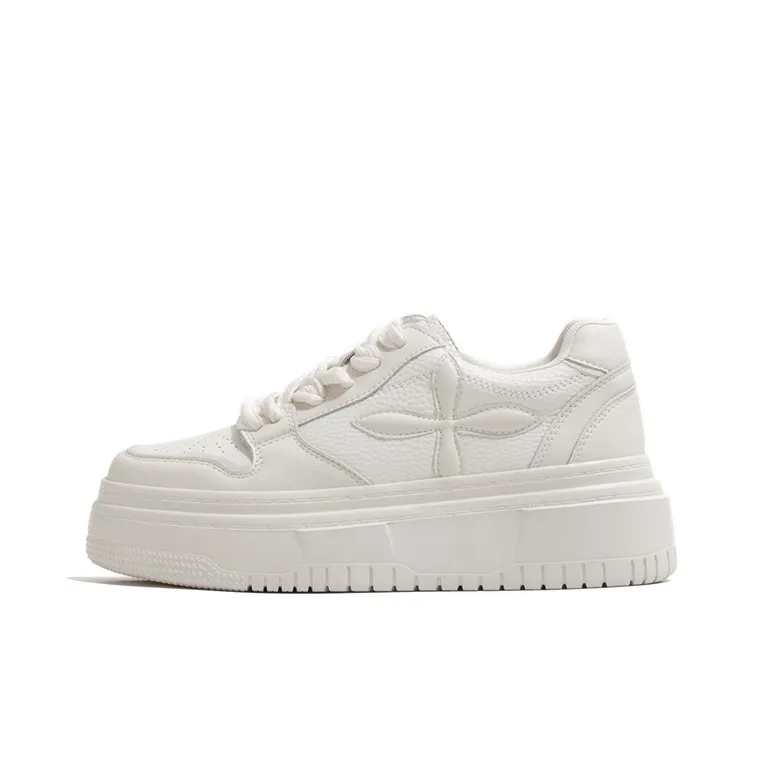 Old Meow Low Top Height Increasing Breathable Sports Skateboard Shoes Women's White-0