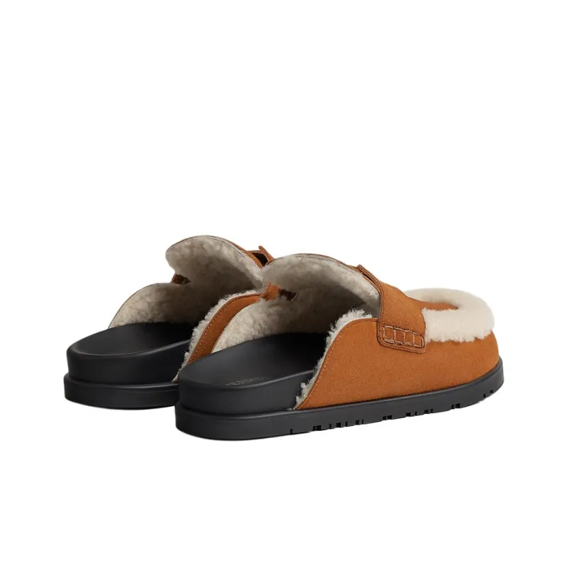 HERMES Closed Toe Slippers Women's Brown-3
