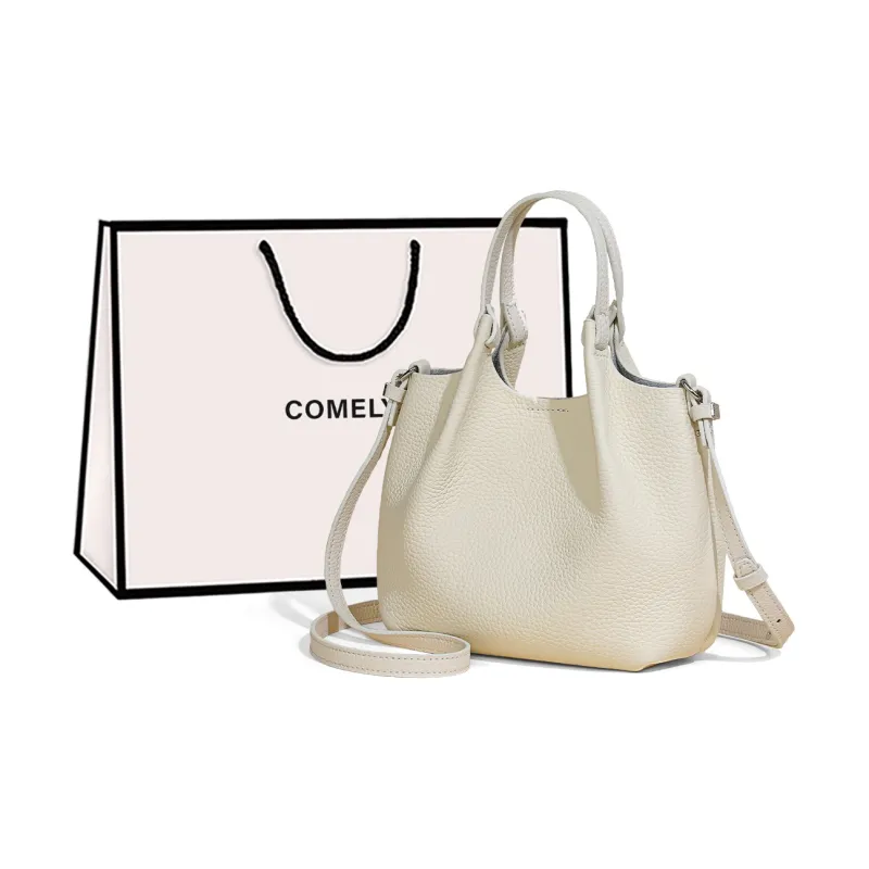 COMELY Cow Leather Patchwork Synthetic Leather Handheld Shoulder Bag Crossbody Bag Mom Bag Regular Women's Ecru-0