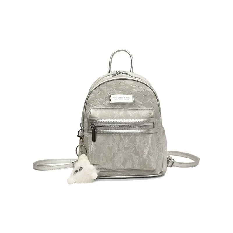 NATTY PU Backpack Small Size Women's Ecru/Silver/Pink/Black-26