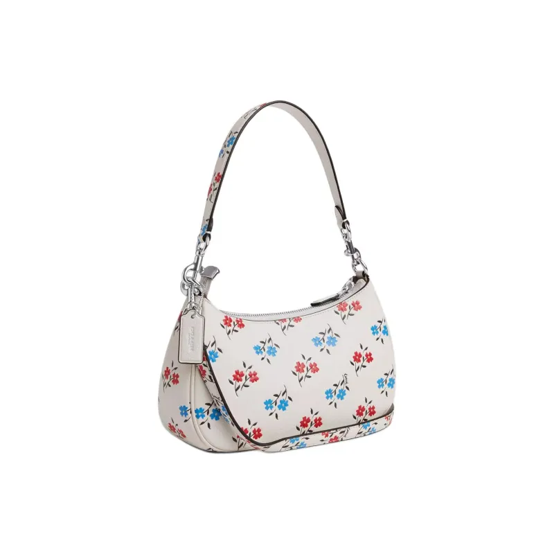 COACH Teri Delicate Pebbled Leather Handbag Shoulder Bag Women's Silver & Chalk Multicolor-1