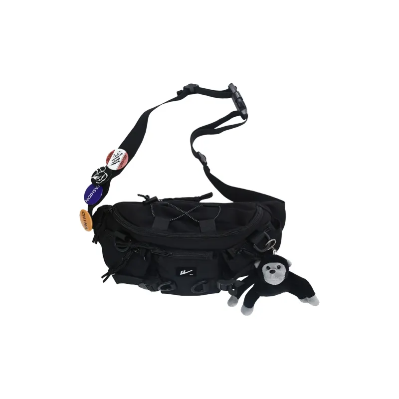 Warrior Nylon Sling Bag Fanny Pack Large Size Unisex Black-0