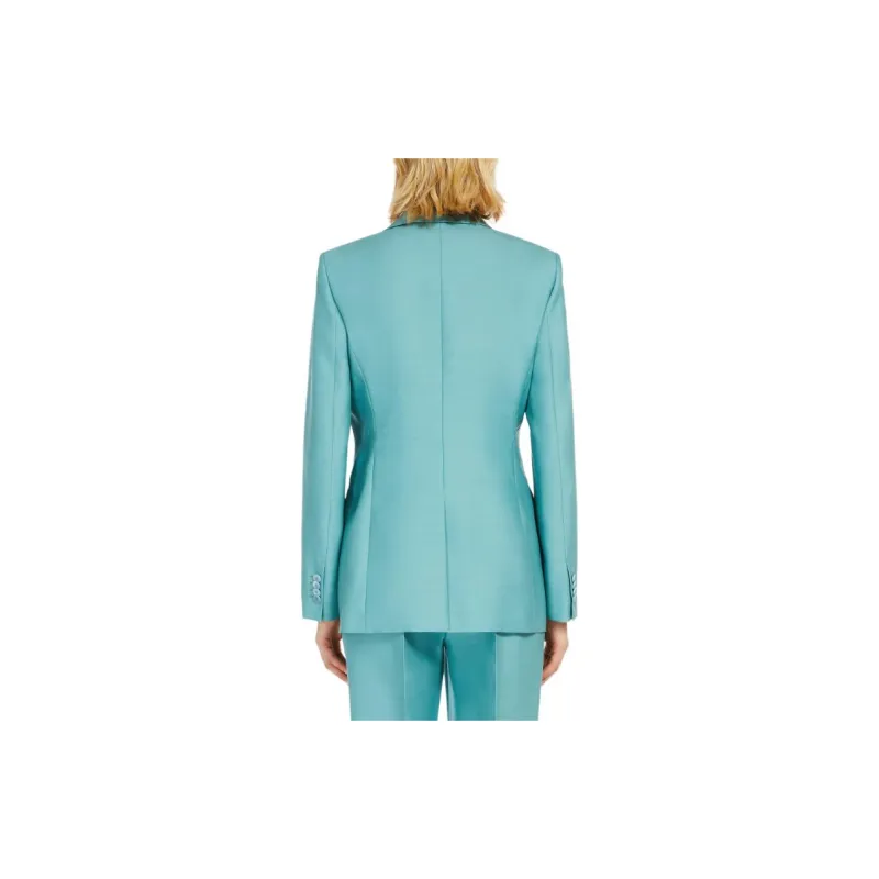 MaxMara Avoriaz Collection Single Breasted Blazer In Wool And Silk Duchess Business Suits Coats Women's Green-1