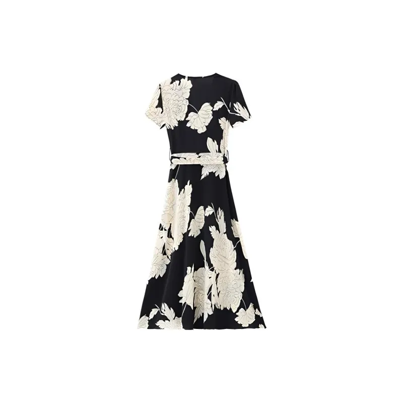 HUASJ Short Sleeved Dresses Women's Black-1