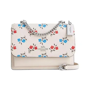 COACH Klare Delicate Pebbled Leather Shoulder Bag Crossbody Bag Small Size Women's Silver & Chalk Multicolor