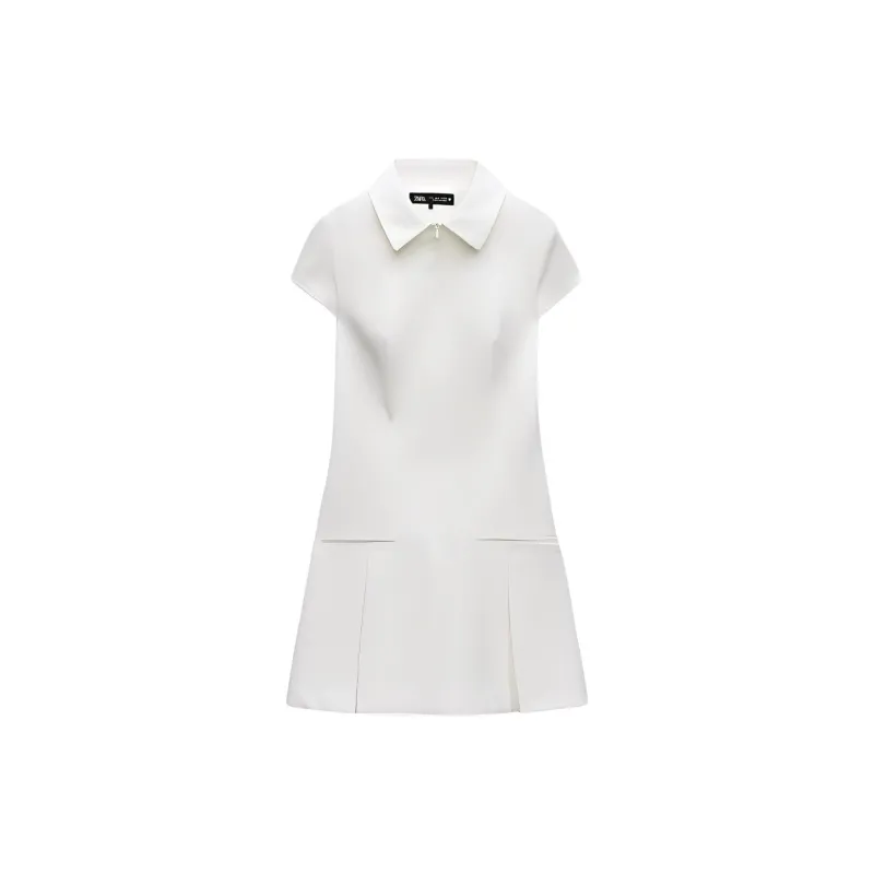 ZARA Short Sleeved Dress Women's White-1