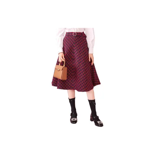 AIVEI Casual Long Skirts Women's Vintage Red Plaid