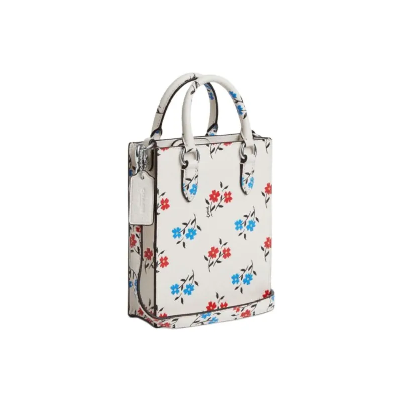 COACH N/S Leather Tote Bag Shopping Bag Crossbody Handbag Mini Women's Silver & Pink Multicolor-1