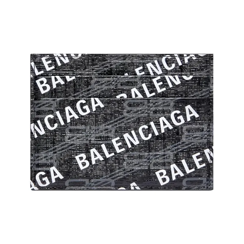 Balenciaga BB MONOGRAM SIGNATURE Canvas Card Clip Card Holder Men's Black White-0