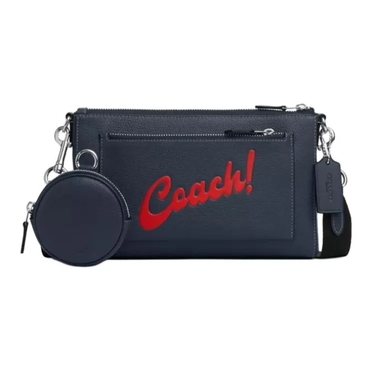 COACH Holden Refined Pebbled Leather With Smooth Calfskin Shoulder Bag Crossbody Bag Medium Size Men's Denim Blue-0