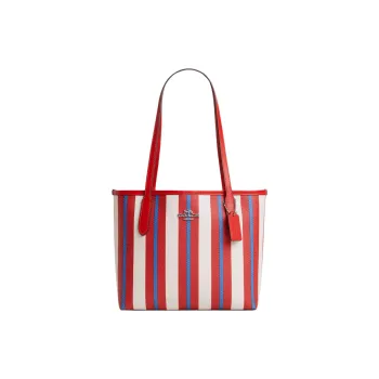 COACH City Coated Canvas With Smooth Leather Tote Bag Shopping Bag Shoulder Bag Handbag Medium Size Women's Red & Blue